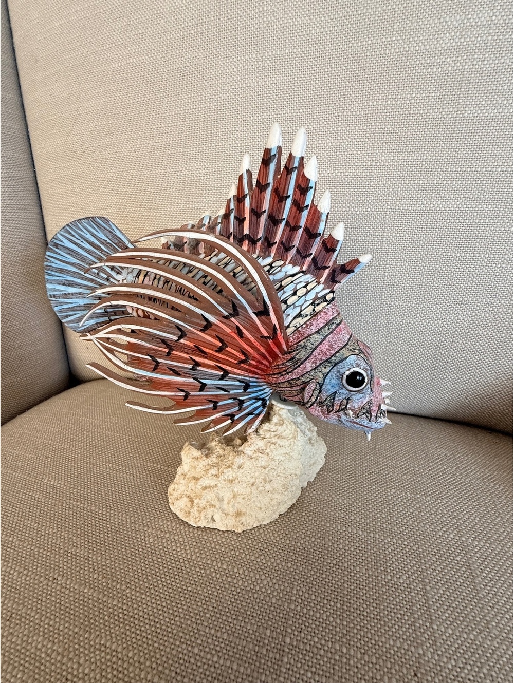 Lionfish Sculpture on Coral Base